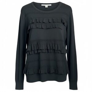 Diane von Furstenberg DVF Benni Black Ruffle Sweater Size M Merino Wool